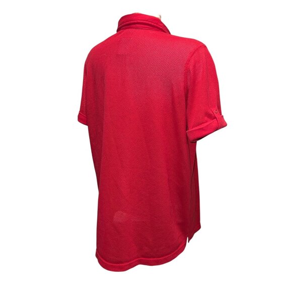 Roamans Red Mesh Button-Up Shirt Size Large Short Sleeve Lightweight Collared To - Picture 2 of 10
